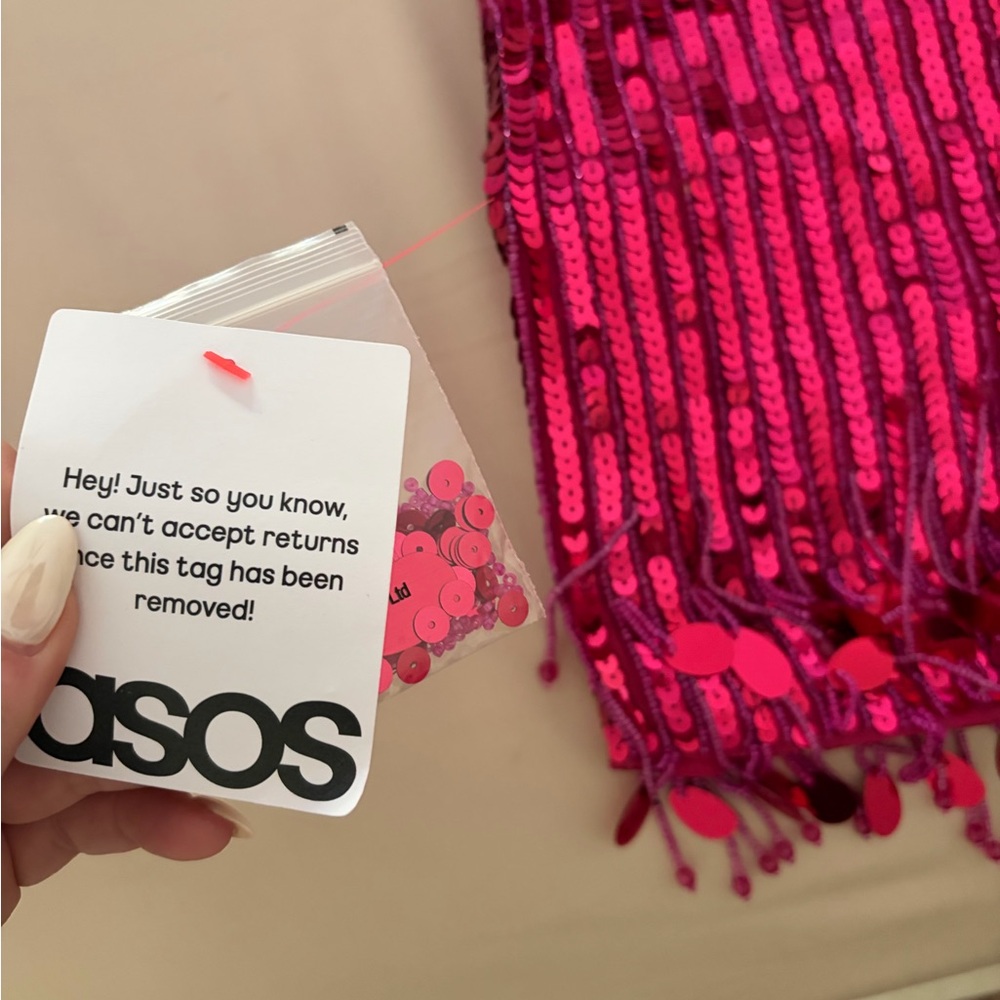 ASOS Fuchsia Sequin Fringe Mini Dress - Picture 7 of 8